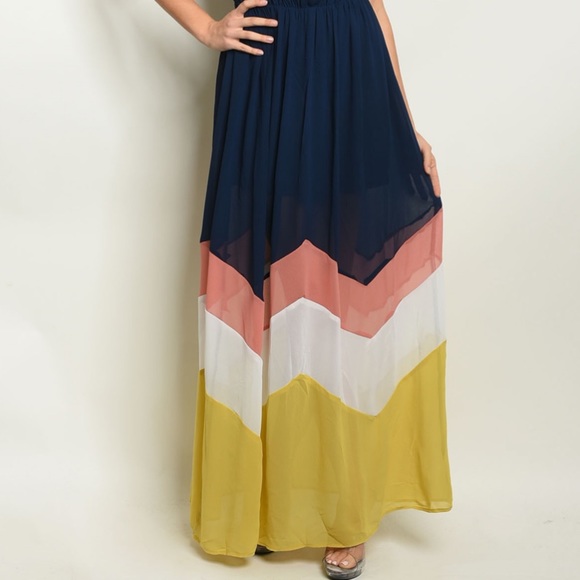 LAST 3! Vibrant NAVY CHEVRON MAXI- DRESS - Picture 4 of 6